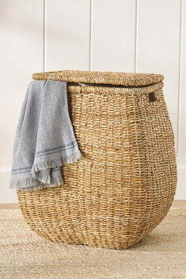 Woven Lidded Seagrass Hamper with Handles | Anthropologie (US)