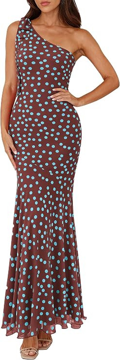 PRETTYGARDEN Womens Summer One Shoulder Maxi Dress 2026 Floral Sleeveless Bodycon Mesh Long Beach... | Amazon (US)
