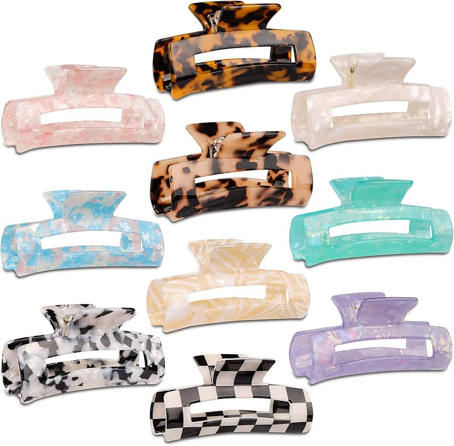 Magicsky 10 Pcs Hair Claw Clips for Women, Opal Marble Tortoise Acrylic Large Clip for Thick Thin... | Amazon (US)