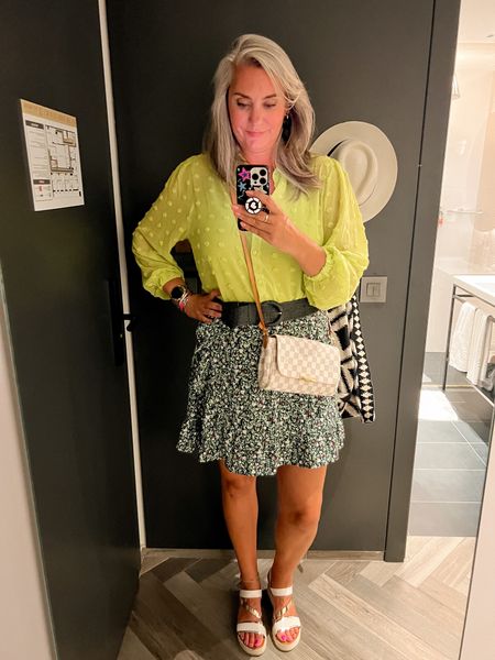 Outfits of the week. Lime green Swiss dot blouse and floral print ruffle skirt both from Wibra (wearing XL in both) paired with a woven belt and white sandals. 



#LTKover40 #LTKstyletip #LTKeurope