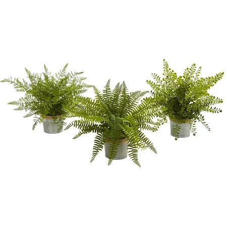 Nearly Natural 14 in. Assorted Ferns with Planter Artificial Plant, Set of 3 | Walmart (US)