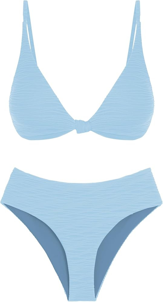ZAFUL Bikini Set for Women V Neck Knot Front Push Up Bathing Suit High Cut Two Piece Swimsuit Bra... | Amazon (US)