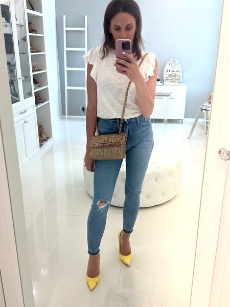 Even a white tee and jeans can look trendy with the right accessories! Linking similar yellow heels to my red bottom shoes. And how about this Kurt Keiger handbag! My jeans say kiddies but for me they are still more of a high rise… and I am here for the skinny jeans.

#ltkunder50
#ltkunder100
#ltkbeauty
#ltkstyletip
#ltkitbag
#ltkworkwear
#ltkfamily 
#walkinmyheels
#amazon
#ltkshoecrush 


#LTKstyletip #LTKshoecrush #LTKitbag