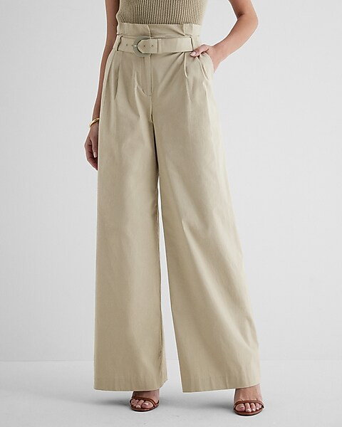 Super High Waisted Belted Paperbag Wide Leg Pant | Express