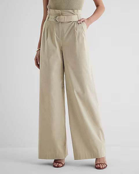 Super High Waisted Belted Paperbag Wide Leg Pant | Express