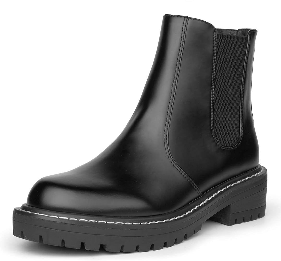 ICHIGO Women's Slip On Chelsea Ankle Boots Platform Chunky Low Heel Basic Booties | Amazon (US)