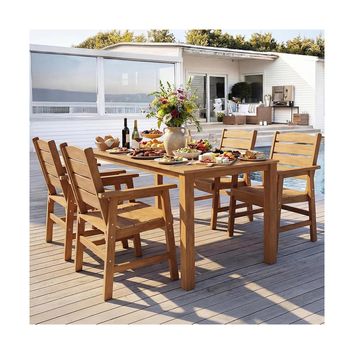Patio Dining Set for 4 Person All Weather 5 Piece HIPS Outdoor Patio Table and Chairs Set with Um... | Wayfair North America