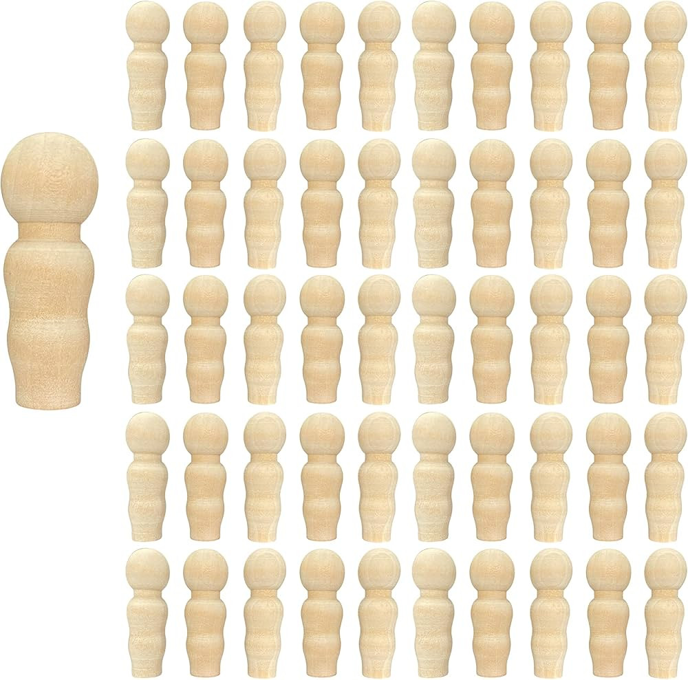 50 Pieces Wood Peg Dolls Unfinished Wooden People Craft Blank Family Figures 3/4 x 2-1/4 inch | Amazon (US)