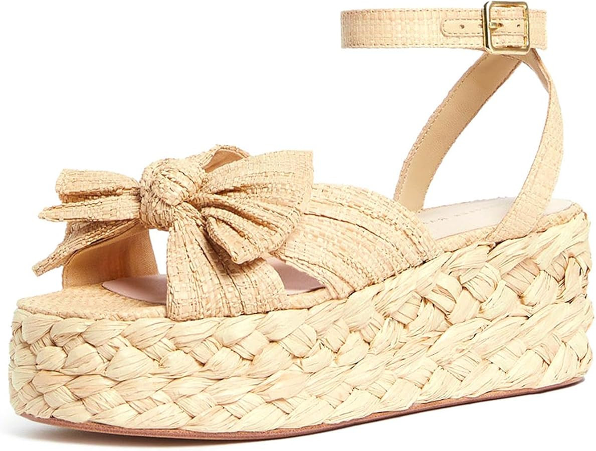 DOEYG Pleated Bow Espadrille Sandals for Women Platform Wedges Sandals Comfortable Casual Dressy ... | Amazon (US)
