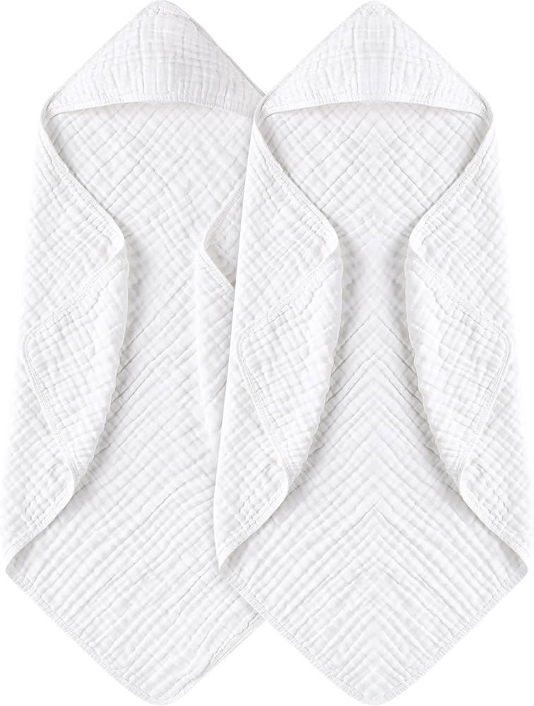 Yoofoss Hooded Baby Towels for Newborn 2 Pack 100% Muslin Cotton Baby Bath Towel with Hood for Ba... | Amazon (US)