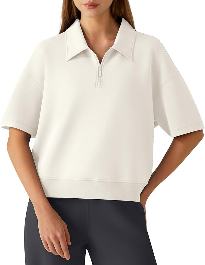 G4Free Smoofit Modal Soft Polo Shirts for Women Zip Up Short Sleeve Tops Loose Fit for Casual Bus... | Amazon (US)