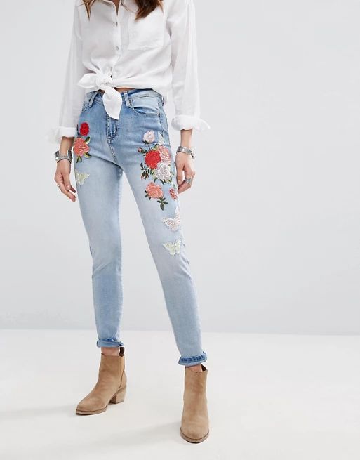 Boohoo High Rise Embroidered Skinny Jean | ASOS US