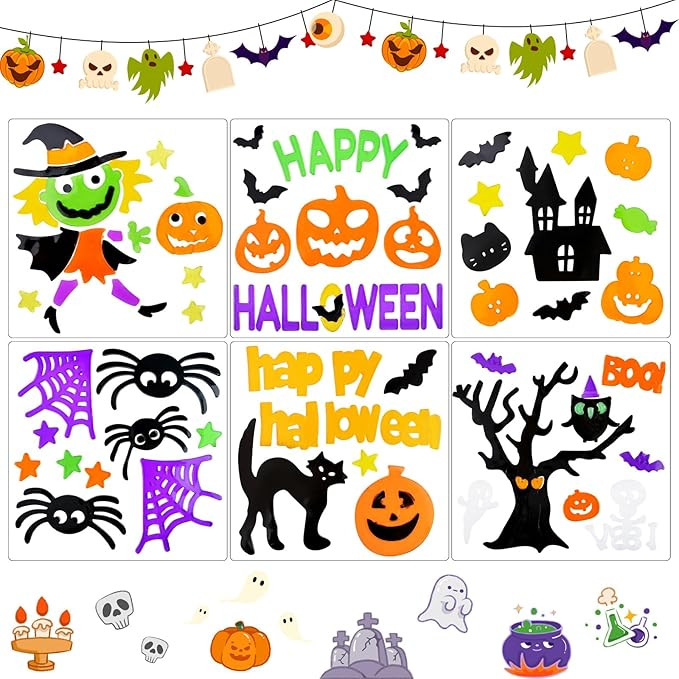 Kyerivs Halloween Window Clings for Window Glass Decorations 6 Sheets Halloween Pumpkins Witch Ba... | Amazon (US)