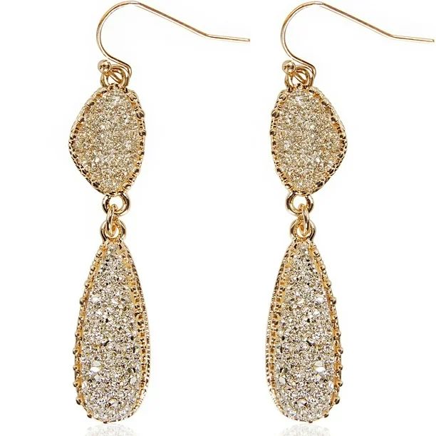 Humble Chic Simulated Druzy Drop Dangles - Double Teardrop Earrings, Gold-Tone - Walmart.com | Walmart (US)