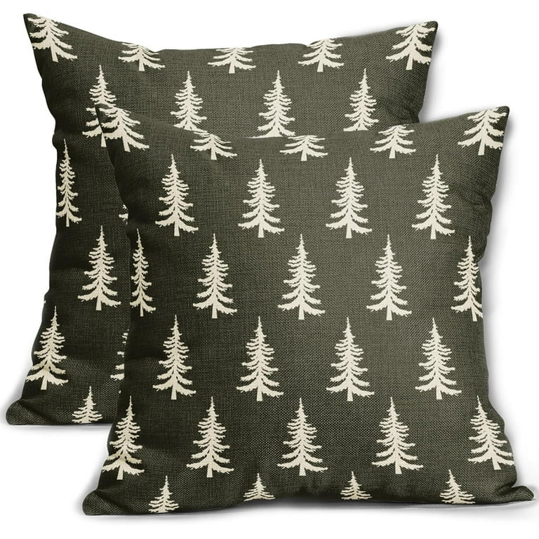 Christmas Pillow Covers 18x18 Set of 2 Olive Green Xmas Tree Rustic Style Winter Print Decorative... | Walmart (US)
