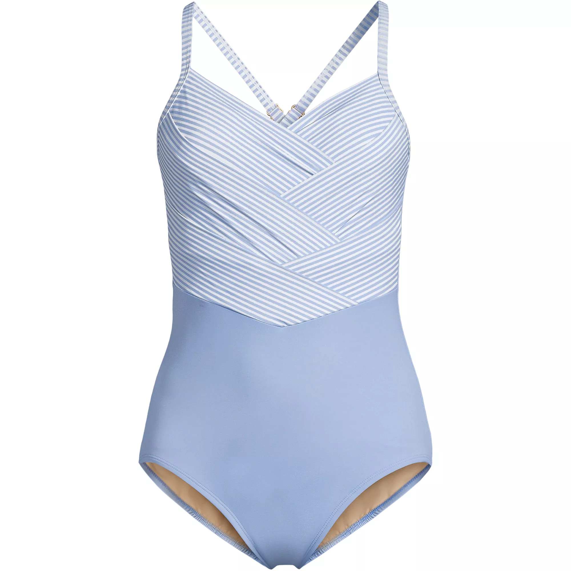 Women's New SlenderSuit Pleated Low Leg One Piece Swimsuit | Lands' End (US)