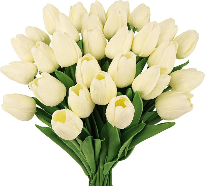 MACTING 30 PCS Artificial Tulip Flowers 13.7" Real Touch Fake PU Tulips Bouquet Faux Flowers for ... | Amazon (US)