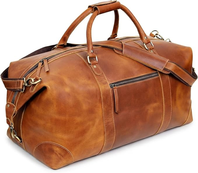 Cuero Full Grain Leather Duffle Bag for Men, Buffalo Overnight Weekend Travel Bag, Carry On with ... | Amazon (US)