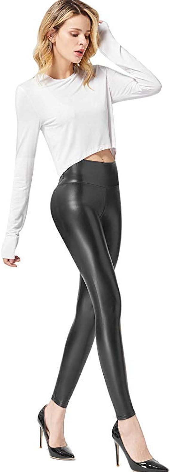 Ginasy Faux Leather Leggings Pants Stretchy High Waisted Tights for Women | Amazon (US)