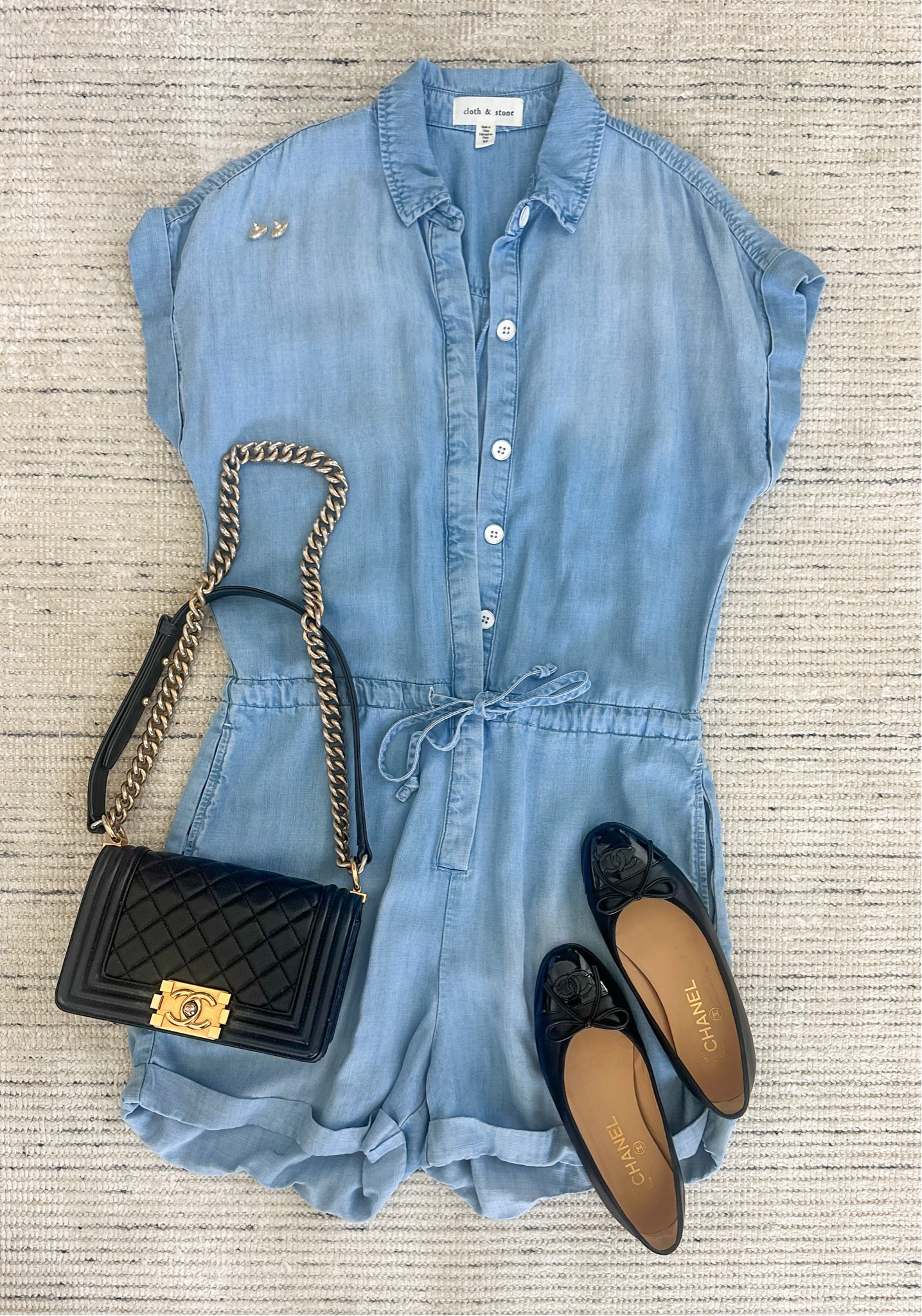 Summer outfit with blue draw cord waist romper paired with flats for a chic look! Romper is on sale for 46% off. I love that it has pockets and is nursing friendly. Can be worn with sneakers or dress up with flats and sandals.

#LTKSaleAlert #LTKStyleTip #LTKSeasonal