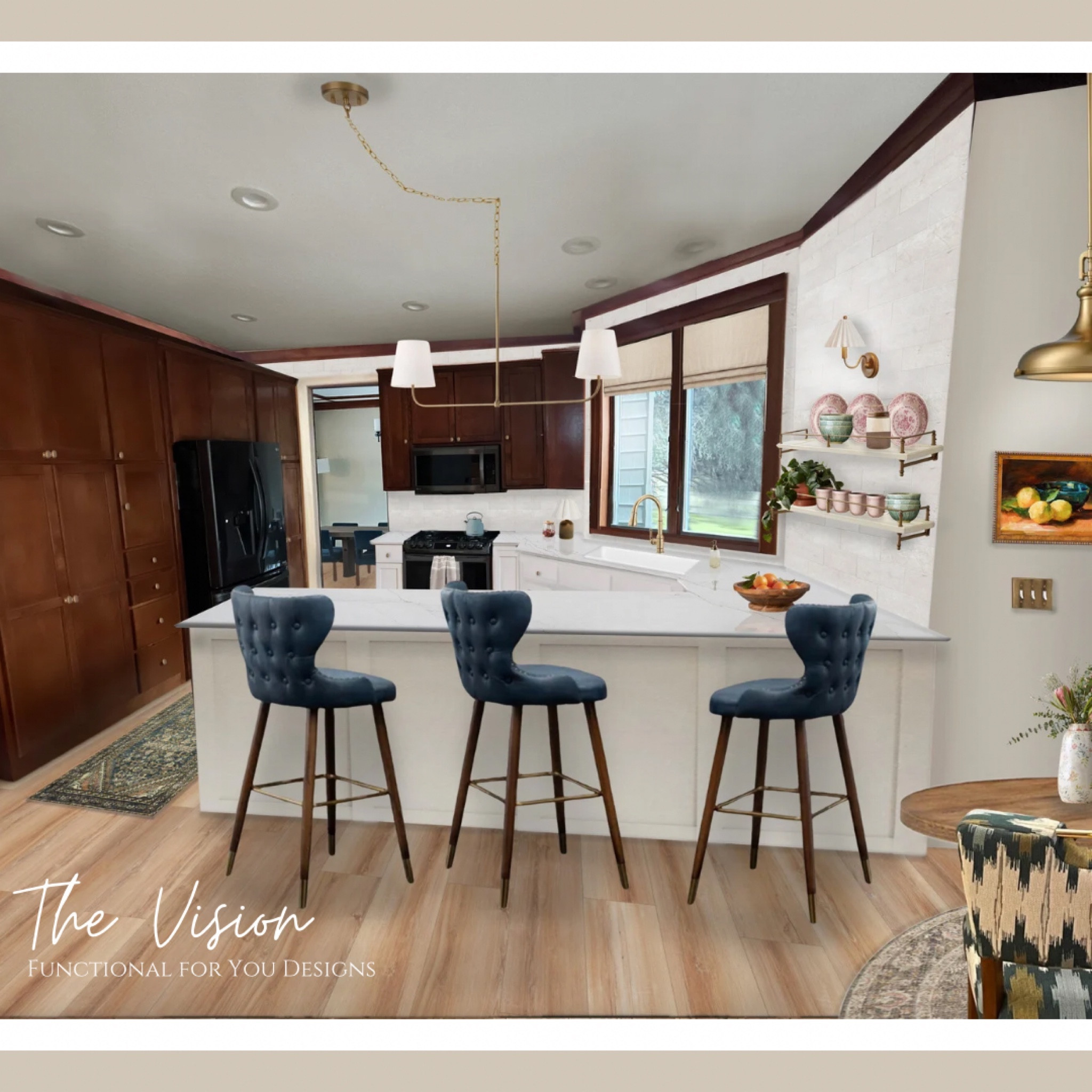 Anthropologie inspired kitchen with earthy greens, brass, blues and pinks. Shop this virtual design here!

#LTKhome