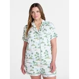 Joyspun Women's Dreamy Soft Collection Notch Collar Top and Shorts Pajama Set, 2-Piece, Sizes XS-... | Walmart (US)