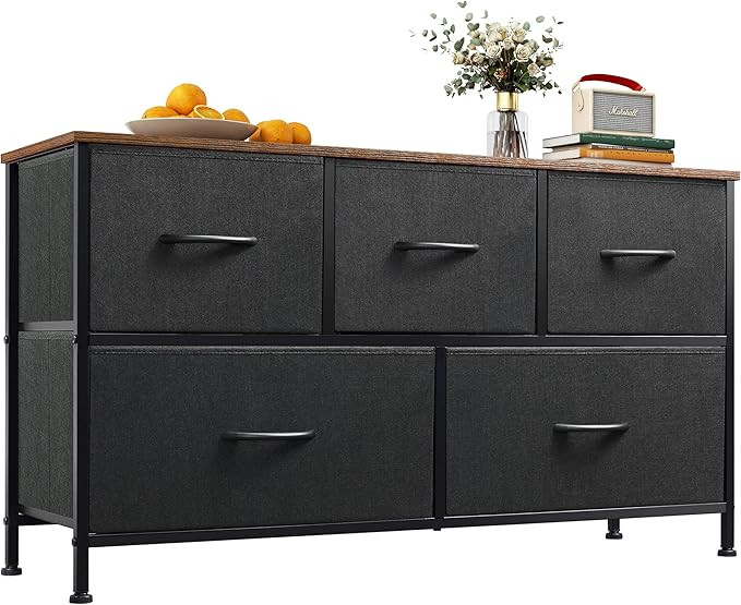 WLIVE Dresser for Bedroom with 5 Drawers, Wide Chest of Drawers, Fabric Dresser, Storage Organize... | Amazon (US)