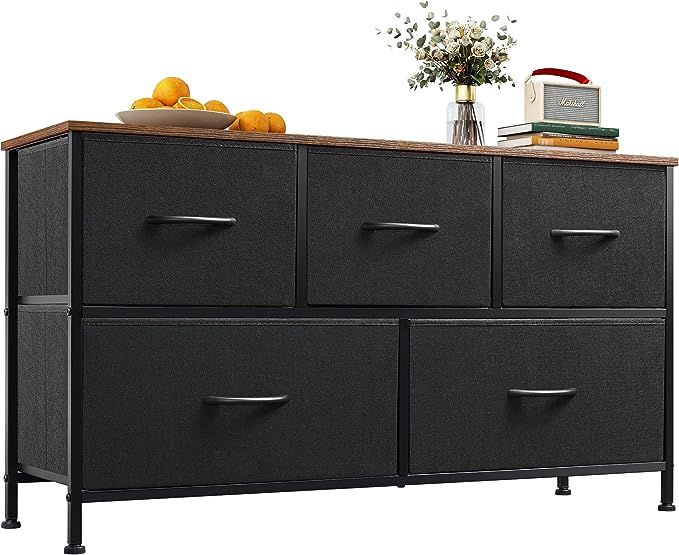 WLIVE Dresser for Bedroom with 5 Drawers, Wide Chest of Drawers, Fabric Dresser, Storage Organize... | Amazon (US)