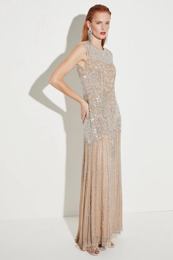 Crystal Embellished Halter Maxi Dress | Karen Millen UK + IE + DE + NL