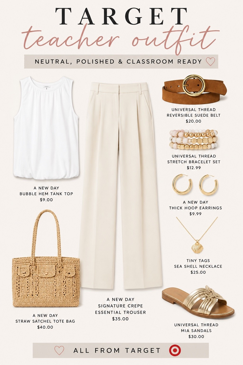 Neutral, Target teacher look that’s perfect for warmer weather! ✏️ This bubble tank is a great staple and I’m obsessed with the coastal accessories! 🤍

Teacher outfit, Target teacher, neutral workwear

#LTKSaleAlert #LTKSeasonal #LTKWorkwear