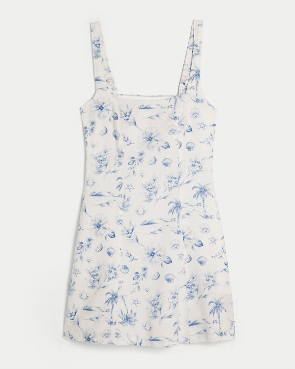 Linen-Blend Structured Mini Dress | Hollister (US)