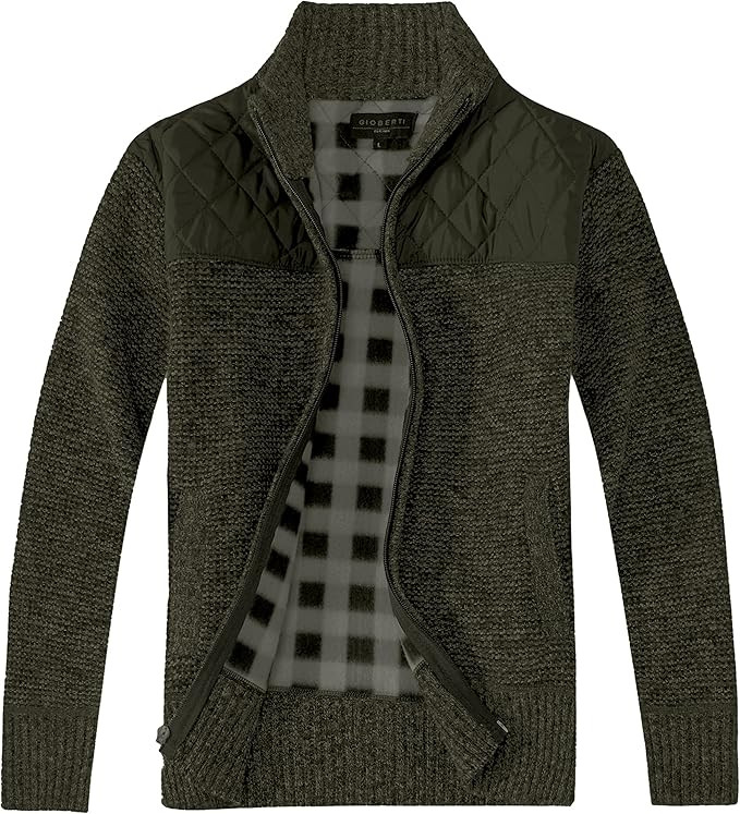 Gioberti Men's Knitted Regular Fit Full Zip Cardigan Sweater with Soft Brushed Flannel Lining | Amazon (US)