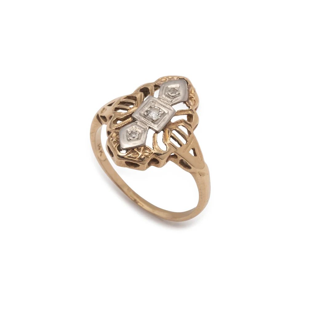 Vintage Art Deco 14k White & Yellow Gold Ring with Diamonds | Alexis Bittar