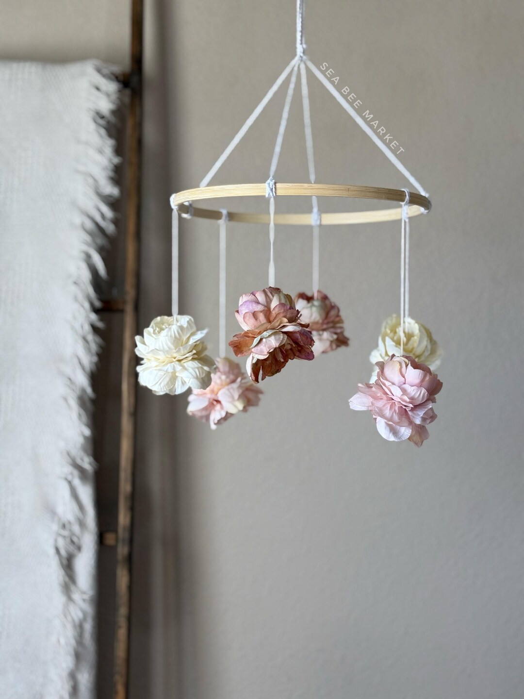 Floral Crib Mobile: Blush Rose & Ivory Silk Flower Nursery Decor - Etsy | Etsy (US)