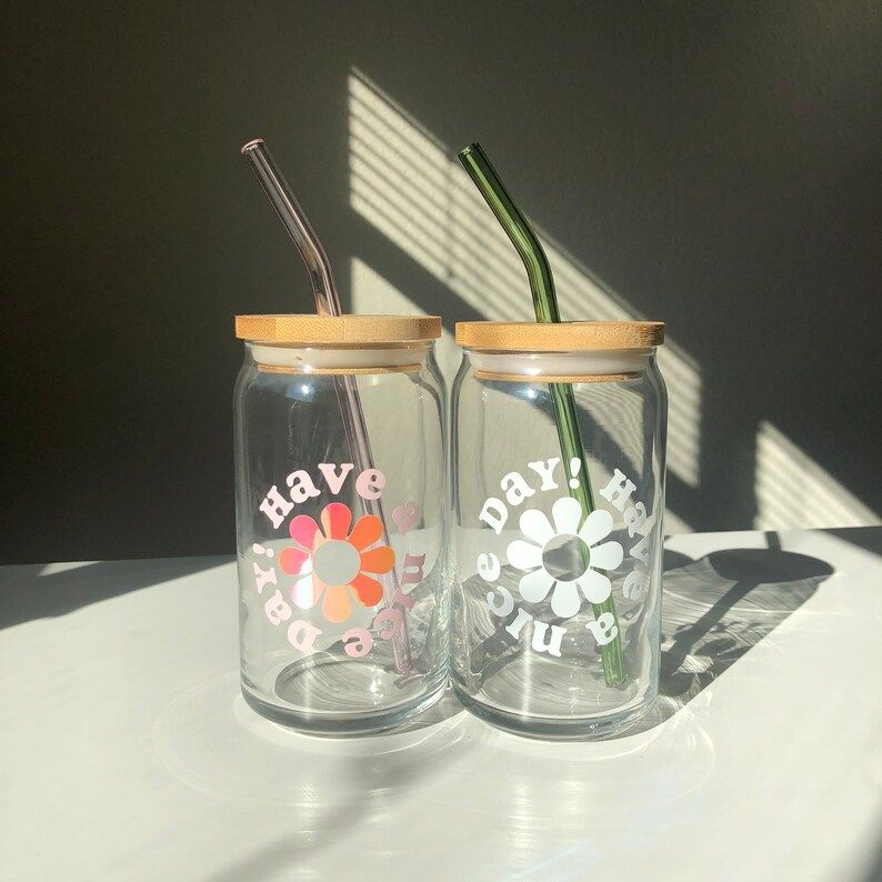 Have A Nice Day Flower Can Glass for Iced Coffee, Matcha, or Tea | Etsy (US)