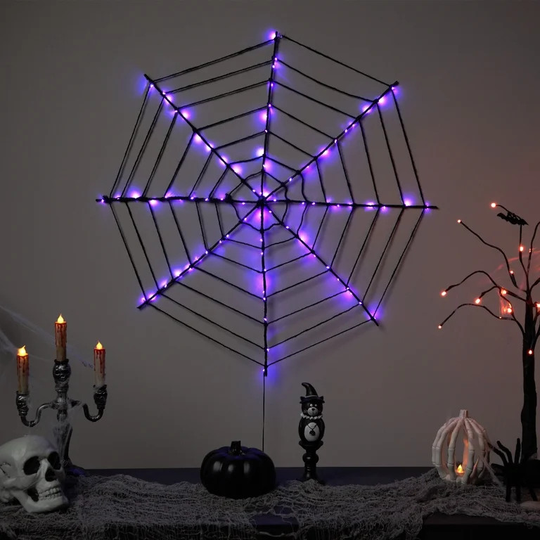 16" Lighted Purple LED B/O Spider Web Halloween Decoration | Walmart (US)
