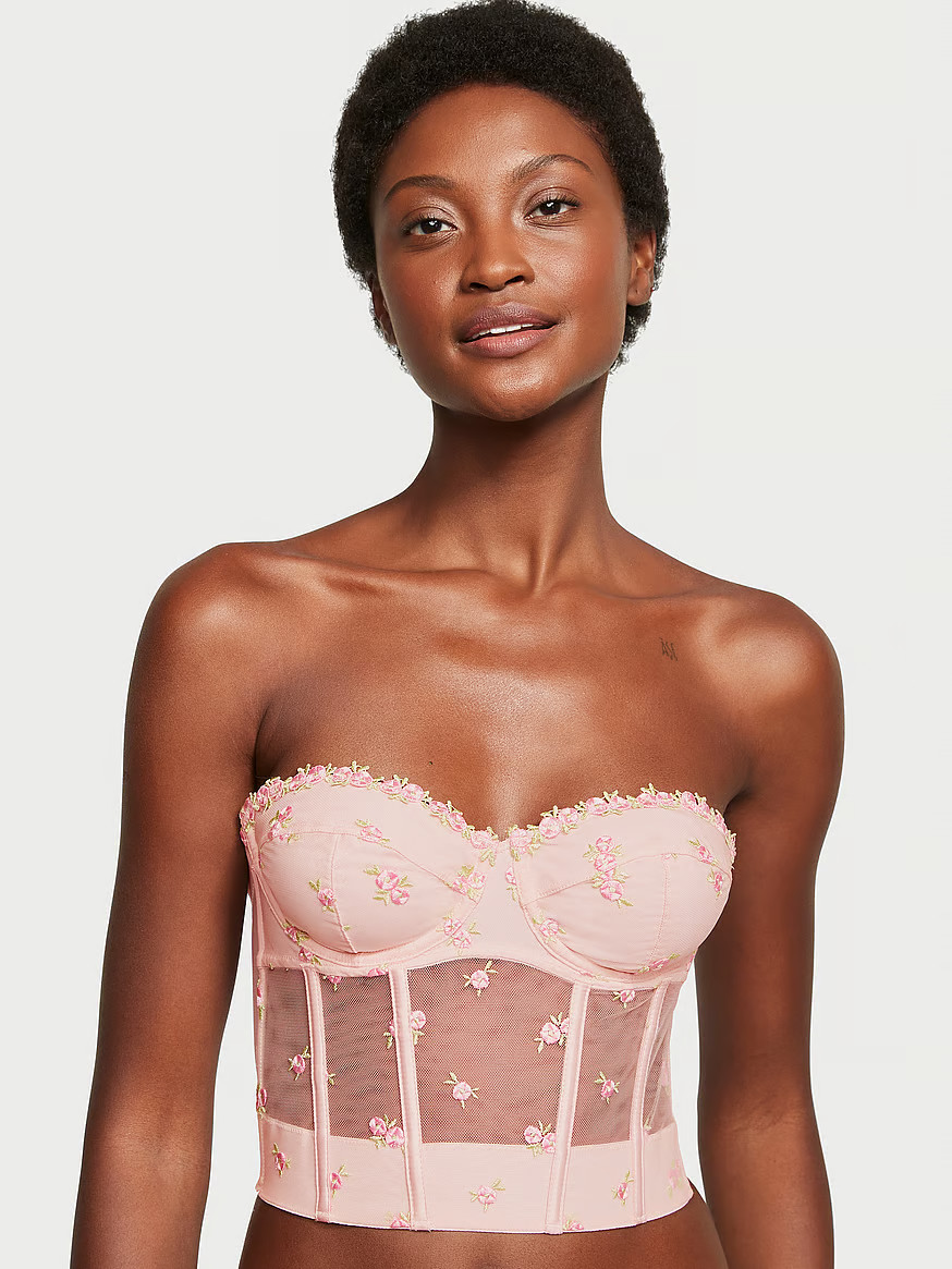 Rosebud Embroidery Unlined Strapless Plunge-Back Corset Top | Victoria's Secret (US / CA )