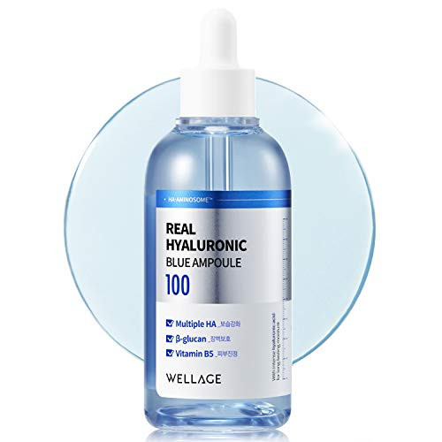 WELLAGE Real Hyaluronic Blue Ampoule 100, Fragrance Free Hyaluronic Acid Ampoule, Hydrating Non Sticky Serum for Sensitive Dry Skin, 2.54 fl.oz | Amazon (US)