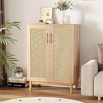 VOWNER 40'' H Tall Buffet Sideboard with Rattan Decorated Doors, Rattan Storage Cabinet with Soli... | Amazon (US)