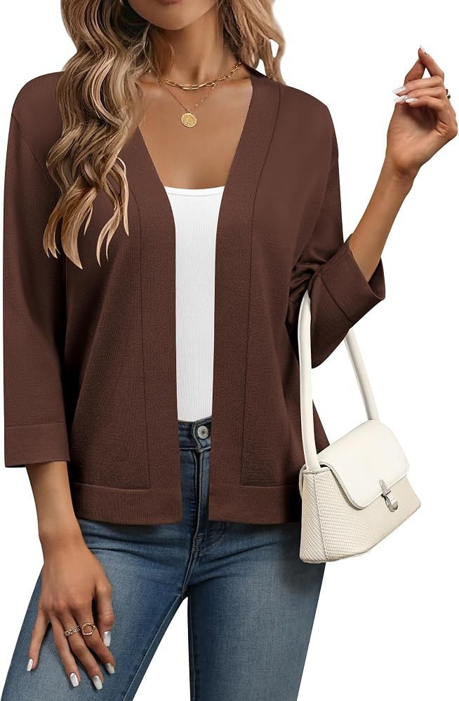 Zeagoo Womens 3/4 Sleeve Cropped Cardigan Sweater Lightweight Bolero Shrugs | Amazon (US)
