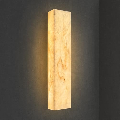 YMDHFS Alabaster Wall Sconces Natural Marble Bathroom Vanity Wall Light Fixture 15.7" Long Marble Wall Sconce Square Alabaster Stone Wall Mount Light Warm Light for Living Room Bedroom Hallway Stairs | Amazon (US)