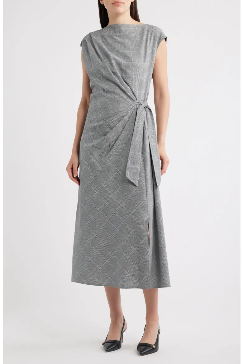 Windowpane Pladi Side Ruched Cotton Sheath Dress (Women) | Nordstrom | Nordstrom