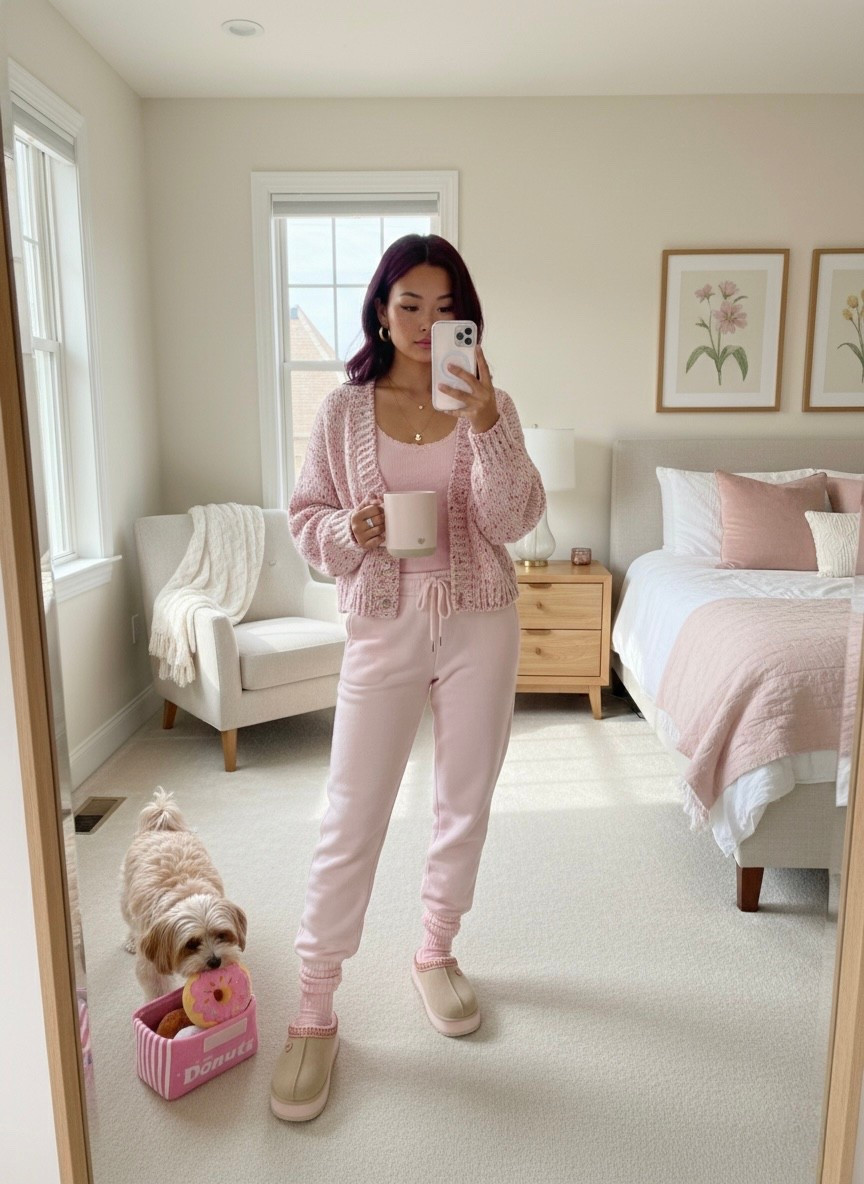 Slow mornings like this are my favorite lately 🤍
Coffee in hand, @Aerie soft pink layers on, and my little shadow following me around the house. This is one of those outfits I reach for when I want to feel cozy but still put together enough to start the day right.

Wearing a size small in the cardigan, tank, and joggers, and size 8 in the slippers. Everything is super soft, relaxed, and easy to move in — perfect for mornings at home, light errands, or winding down in the evening.

I linked the full look here if you want something comfy, feminine, and easy to live in 🌸

#LTKValentine #LTKdayinmylife #LTKmorningroutine