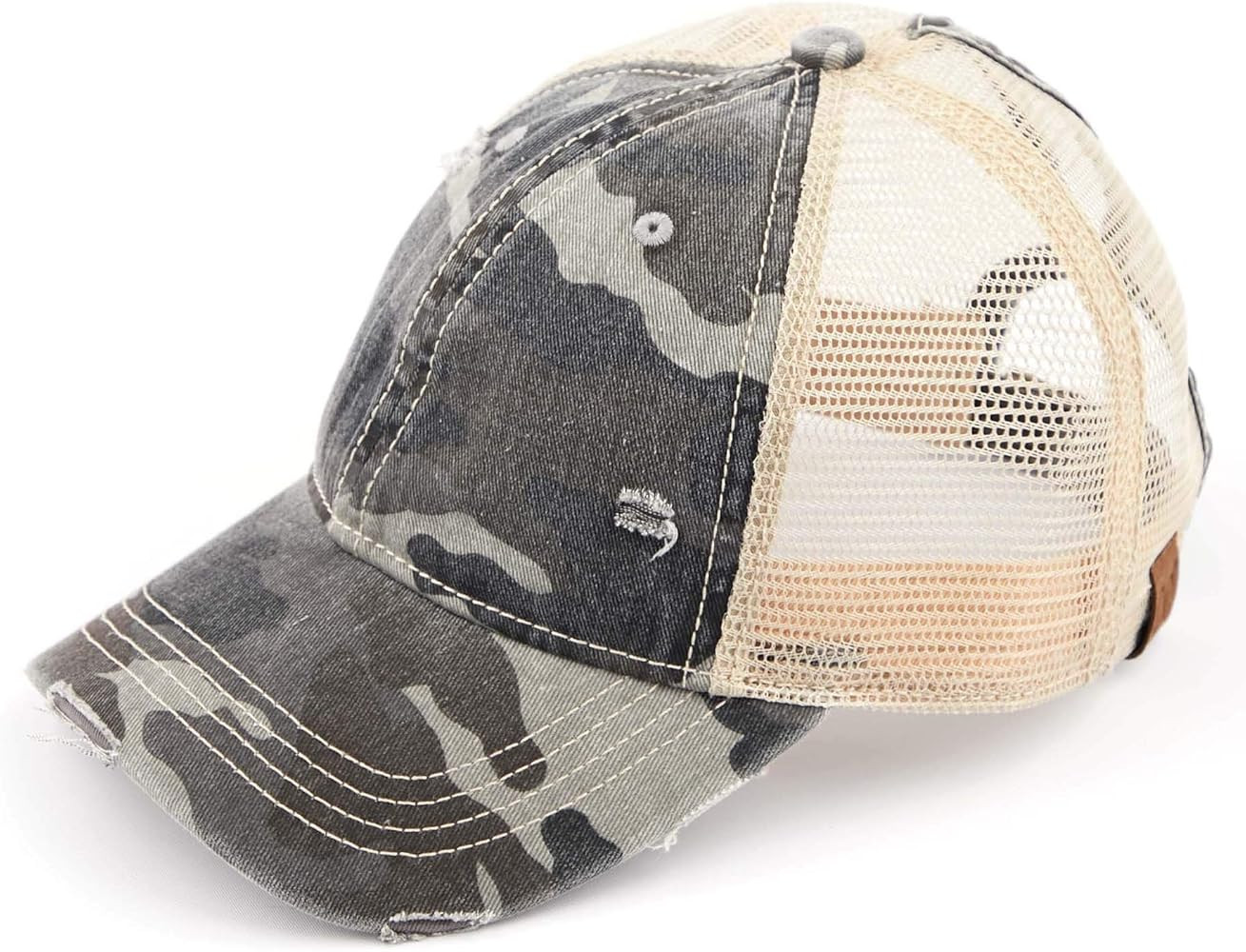 Distressed Trucker Hat - Black Camo/Beige Mesh | Amazon (US)