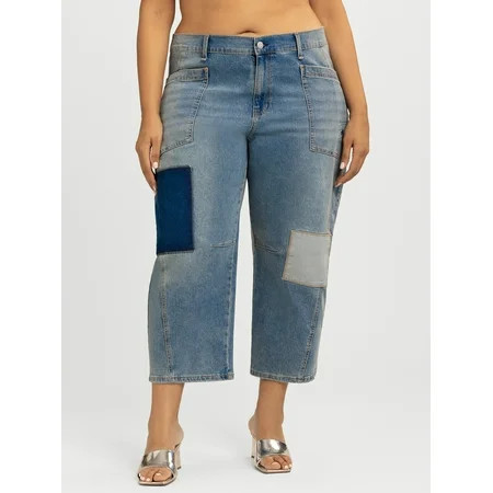 Jessica Simpson Women's and Women's Plus Cherry Cropped Patchwork Barrel Jeans, 26" Inseam, Sizes 2-24W | Walmart (US)