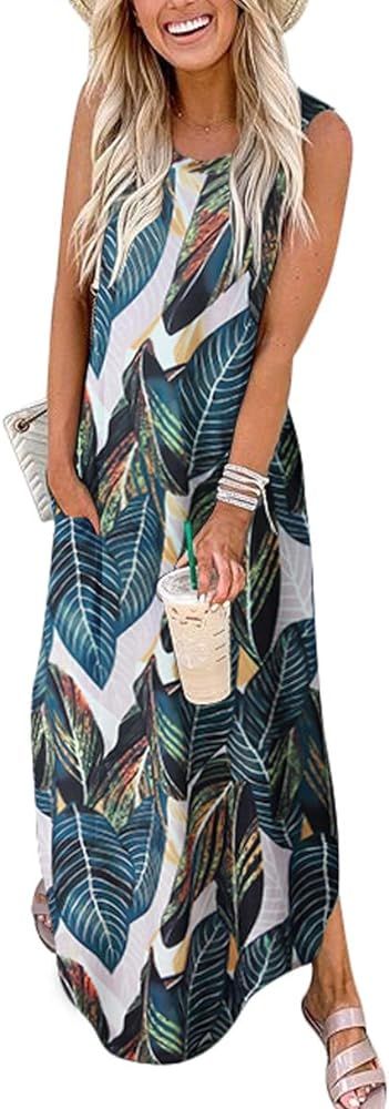 ANRABESS Women Casual Loose Sundress Sleeveless Split Maxi Long Beach Shirt Dress Travel Vacation... | Amazon (US)