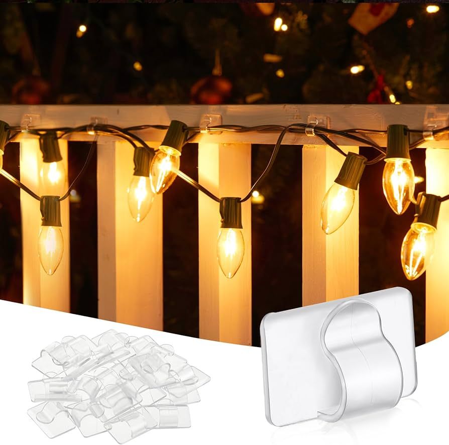 Christmas Light Clips, 25 Cable Clips with 30 Adhesive Strips, Hooks for Outdoor String Lights an... | Amazon (US)
