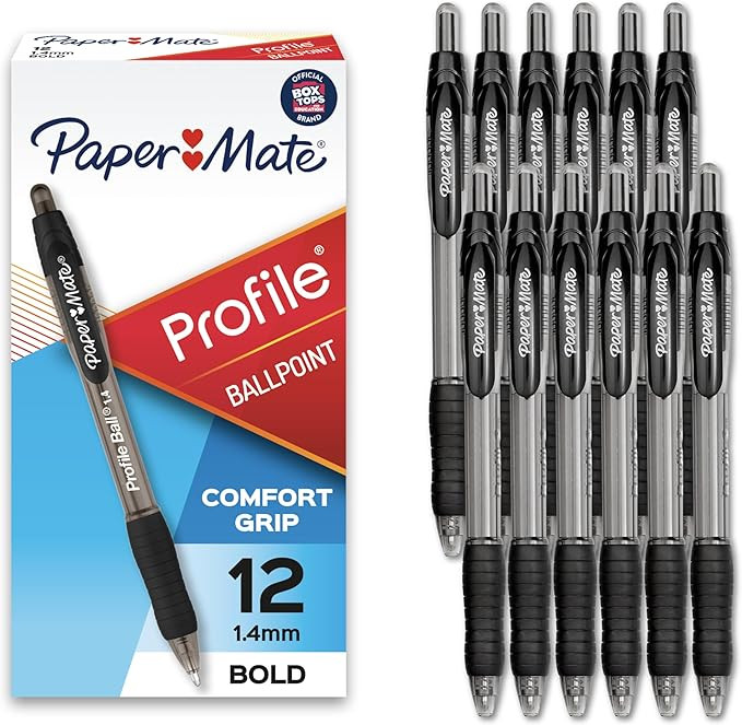 Paper Mate Profile Retractable Ballpoint Pens, Bold Point (1.4mm), Black, 12 Count | Amazon (US)