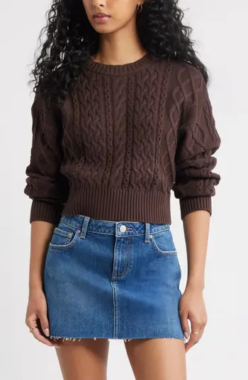 BP. Cable Pullover Sweater in Brown Coffee at Nordstrom Rack, Size X-Small | Nordstrom Rack