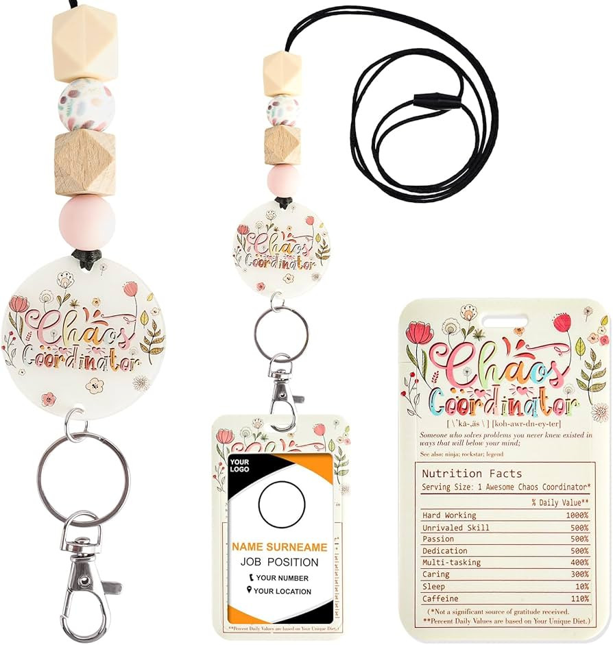 Teacher Lanyard Badges Holder - Chaos Coordinator Lanyards for ID Badges, Flower Silicone Beaded ... | Amazon (US)